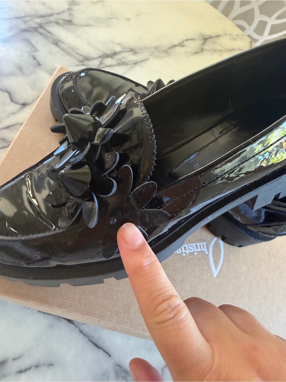 Christian Louboutin Black Patent Daisy Spike Appliqué Loafers Moccasins 40 9 - Picture 9 of 10